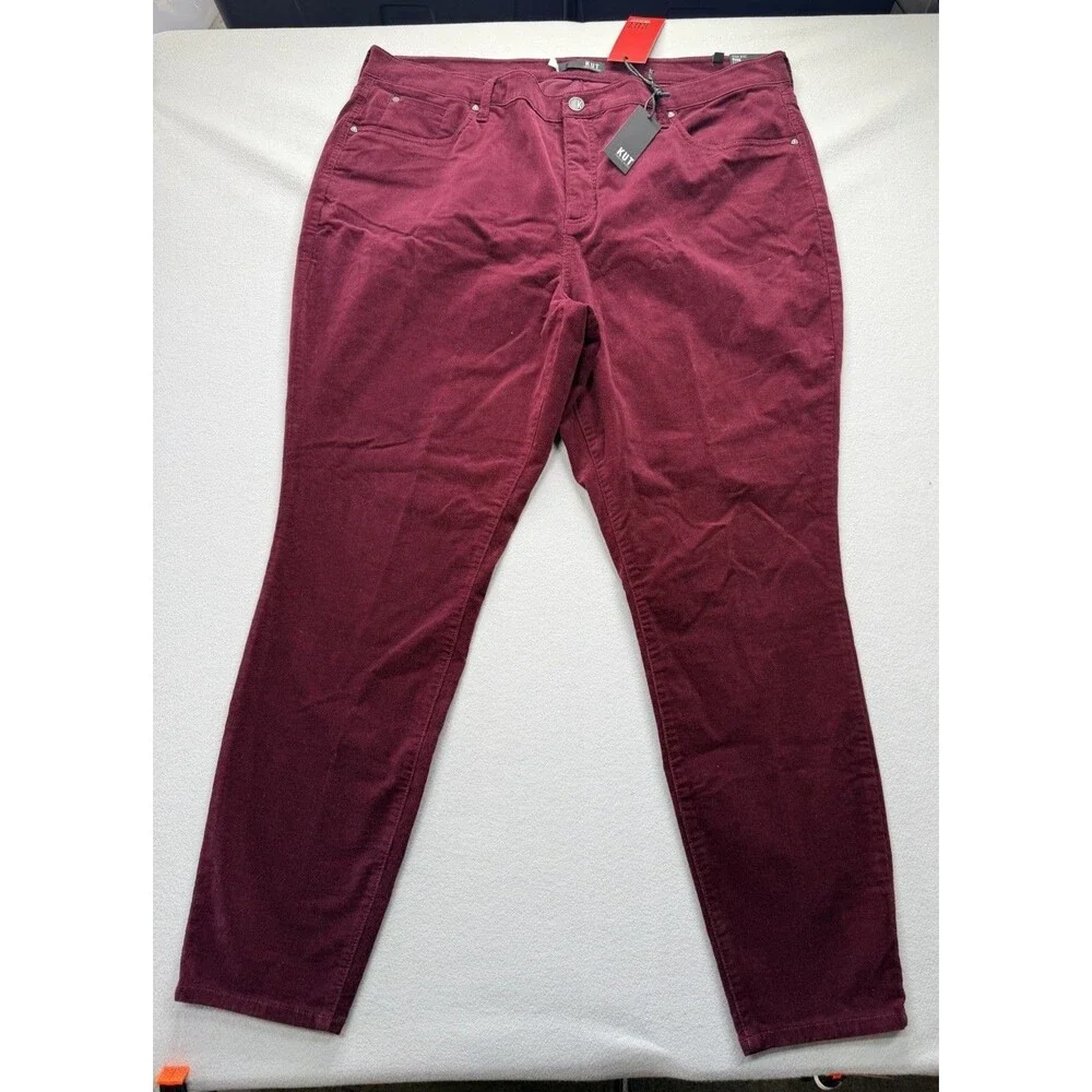 KUT From The Kloth Diana Fab Ab Skinny Corduroy Pants Womens 22W Burgundy NWT